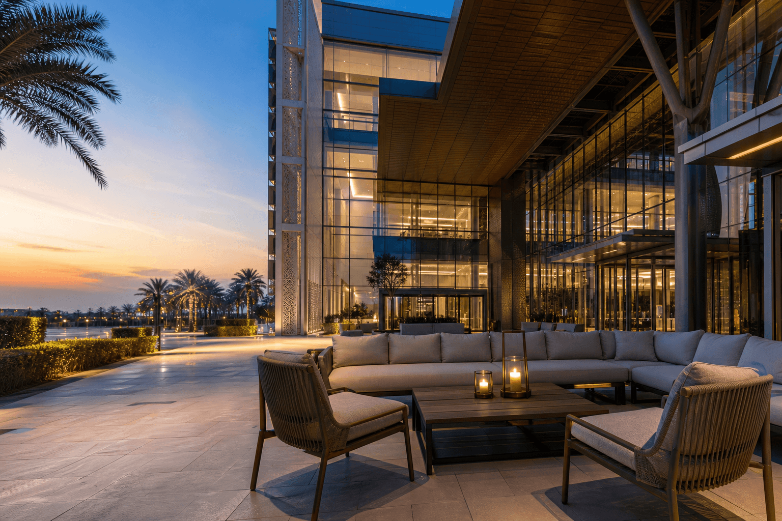 Modern Gulf campus exterior representing Devoun global presence